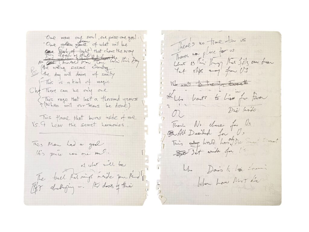 Handwritten lyrics for Queen’s ‘Who Wants to Live Forever’ and ‘A Kind of Magic’, penned by Freddie Mercury, set to fetch £150,000 at auction. A rare glimpse into Queen's legacy.