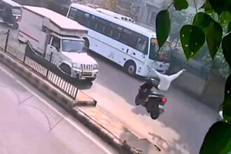 A scooter rider in India survives a terrifying crash with an oncoming truck, landing on its bonnet unharmed. Viewers dub him "James Bond" for his miraculous escape.