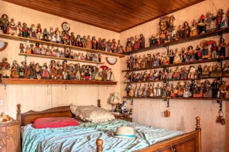 Urban explorer finds abandoned French house filled with hundreds of haunting Santon dolls, frozen in time, sparking intrigue and chills among viewers.