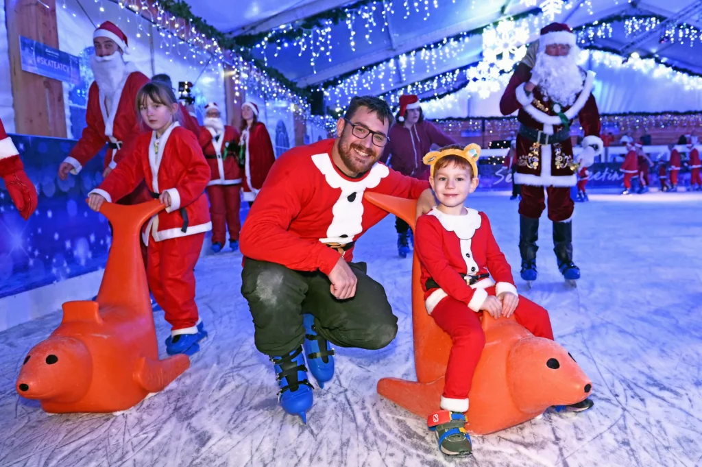 157 Santas skate into history at Clarks Village, Somerset, breaking the world record for most Santas on ice. Festive fun launches the countdown to Christmas!