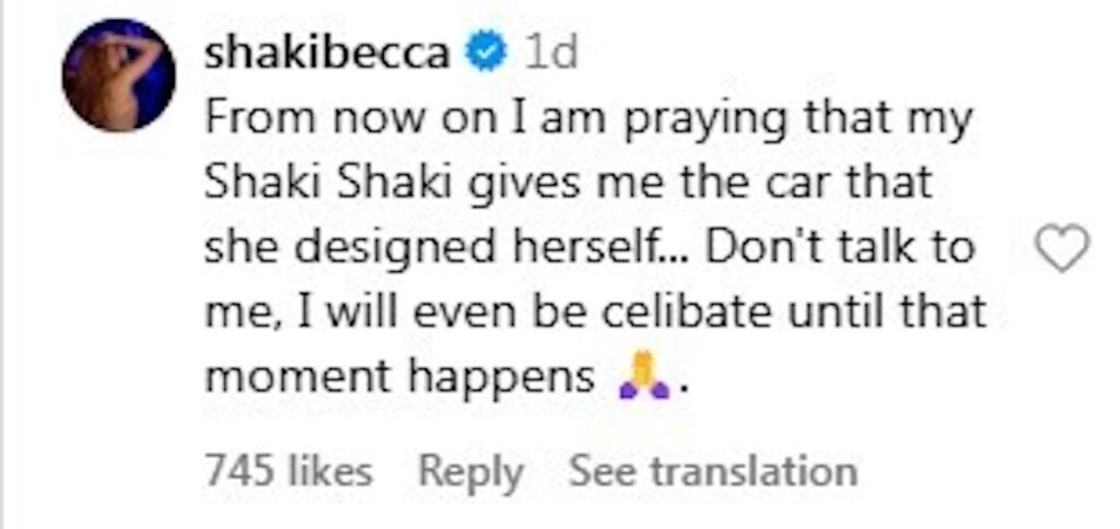 Social media comment on the post of Shakira announces plans to give away her self-designed Lamborghini Urus S, featured in her latest music video. Fans eagerly await details of the exclusive giveaway!