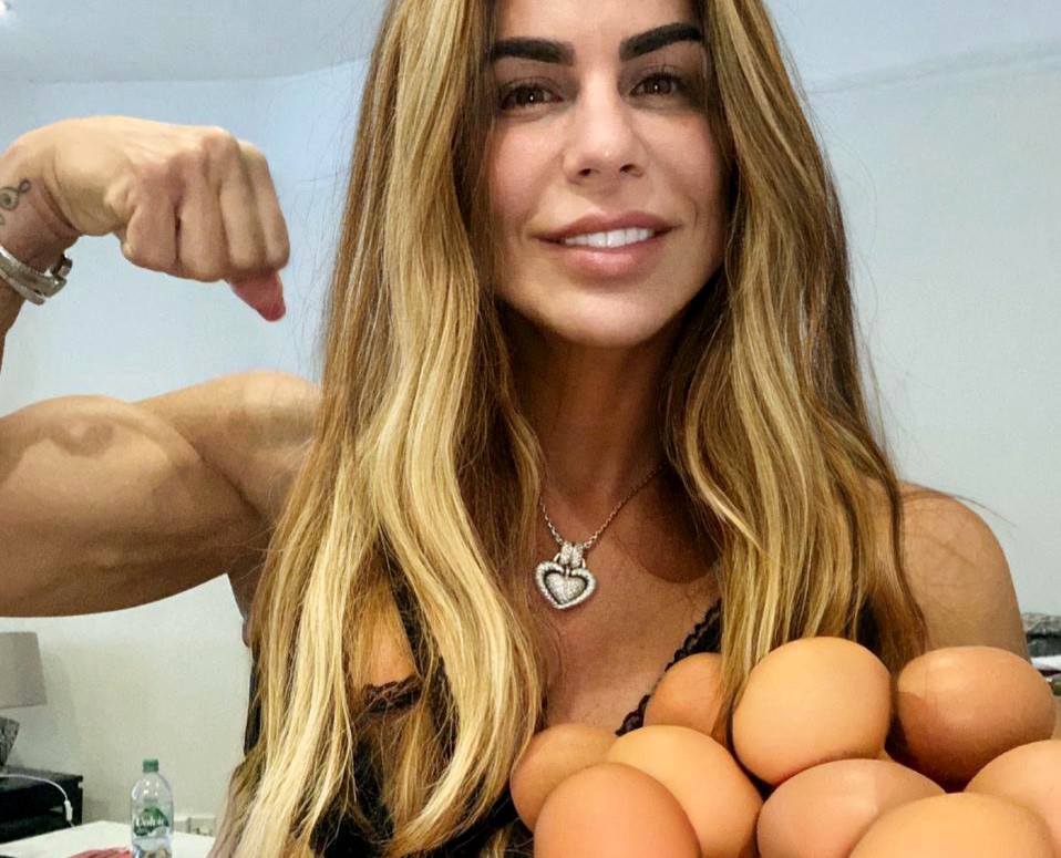 Fitness influencer and 55-year-old gran Andréa Sunshine eats 5,400 eggs a year to stay ripped, even bringing them on dates, spending £2,700 annually on her protein-packed routine.