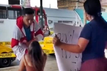 A dramatic video shows a woman begging her ex for forgiveness at a Bolivian bus terminal after allegedly cheating with his brother, only to be rejected as he boarded his bus.