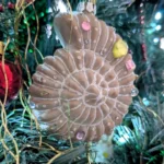 Geoscientist spots bedazzled ammonite fossil Christmas ornament at M&S, sparking laughs online. The unique decoration, adorned with jewels, is a festive fossil find!