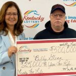 Man wins £393,885 after playing the same lottery numbers for nine years but misses the jackpot by one digit. The Kentucky winner plans to pay off debts and reset his life.