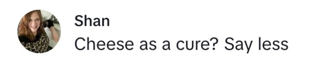 Social media comment on the post of Prevent holiday hangovers with cheese! Dr. Neena Chandrasekaran says eating cheese before drinking can reduce hangovers, improve metabolism, and replenish nutrients.