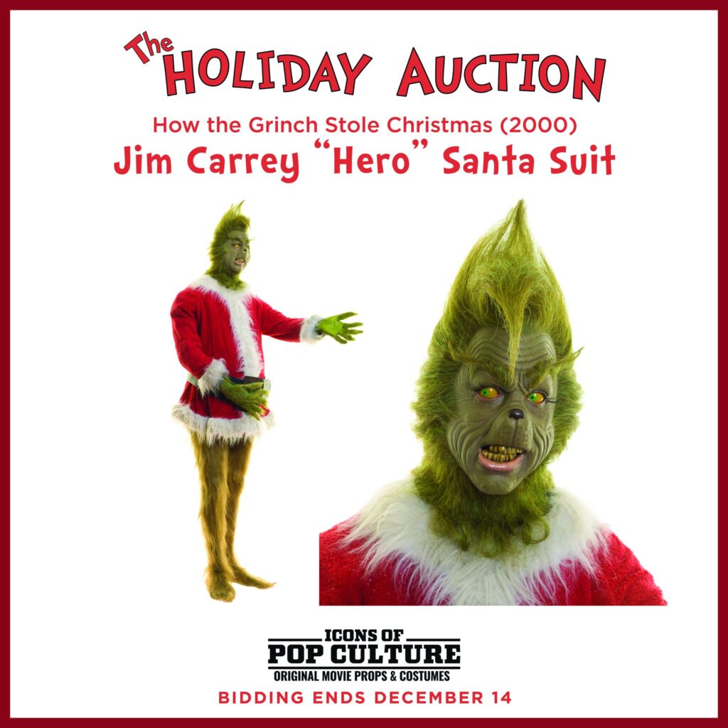 Jim Carrey’s iconic Grinch costume from the festive classic is up for auction! Starting at $55K, this one-of-a-kind piece of movie history could be yours.