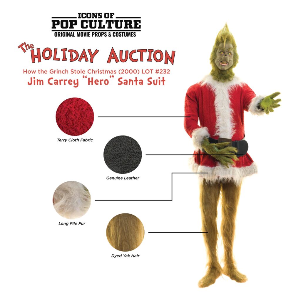 Jim Carrey’s iconic Grinch costume from the festive classic is up for auction! Starting at $55K, this one-of-a-kind piece of movie history could be yours.