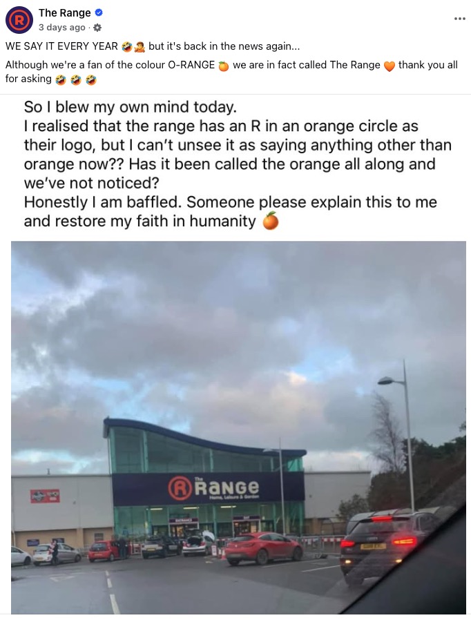 The Range shuts down viral claims it's secretly called 'The Orange.' Fans joke about the logo's orange circle, sparking playful debates online about the store's name.