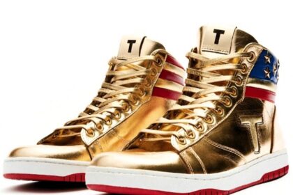 Donald Trump-inspired gold high-top sneakers, originally sold for $399, are now listed for $450,017 on eBay as sellers cash in on his return to office. Limited to 1,000 pairs!