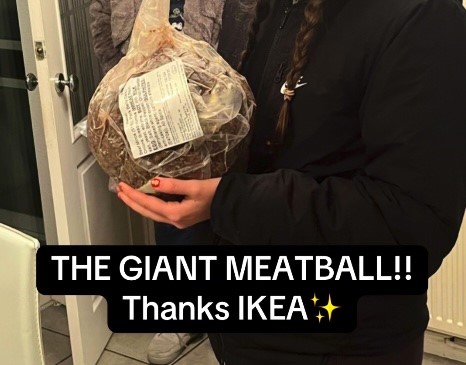 An Ikea superfan won a massive 5kg meatball, enough to feed 24 people, in a quirky competition. Hannah Pidgeon says the win has her family laughing and ready to feast!