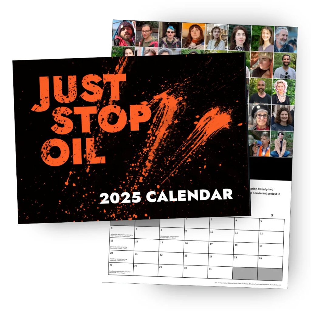 Just Stop Oil slashes prices of its 2025 calendars, now featuring protesters' court dates. Originally £25, they’re down to £16 with bulk discounts and free postage.