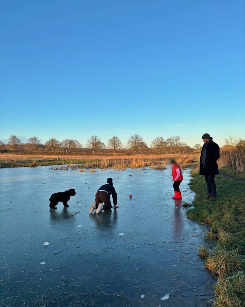 Kirsty Gallagher faces backlash for letting her son and dog on frozen ice during a family walk near Ascot, sparking debate over safety vs. winter fun.