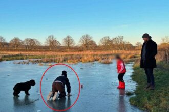 Kirsty Gallagher faces backlash for letting her son and dog on frozen ice during a family walk near Ascot, sparking debate over safety vs. winter fun.