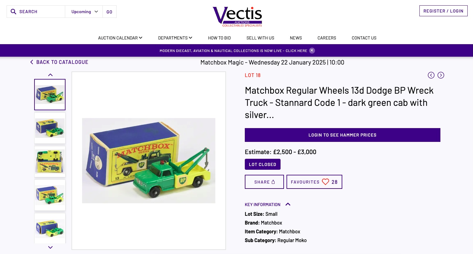 Rare Matchbox toy lorry with the wrong colors sells for a staggering £13,500 at auction, far exceeding its estimated value due to its unique and limited production run.