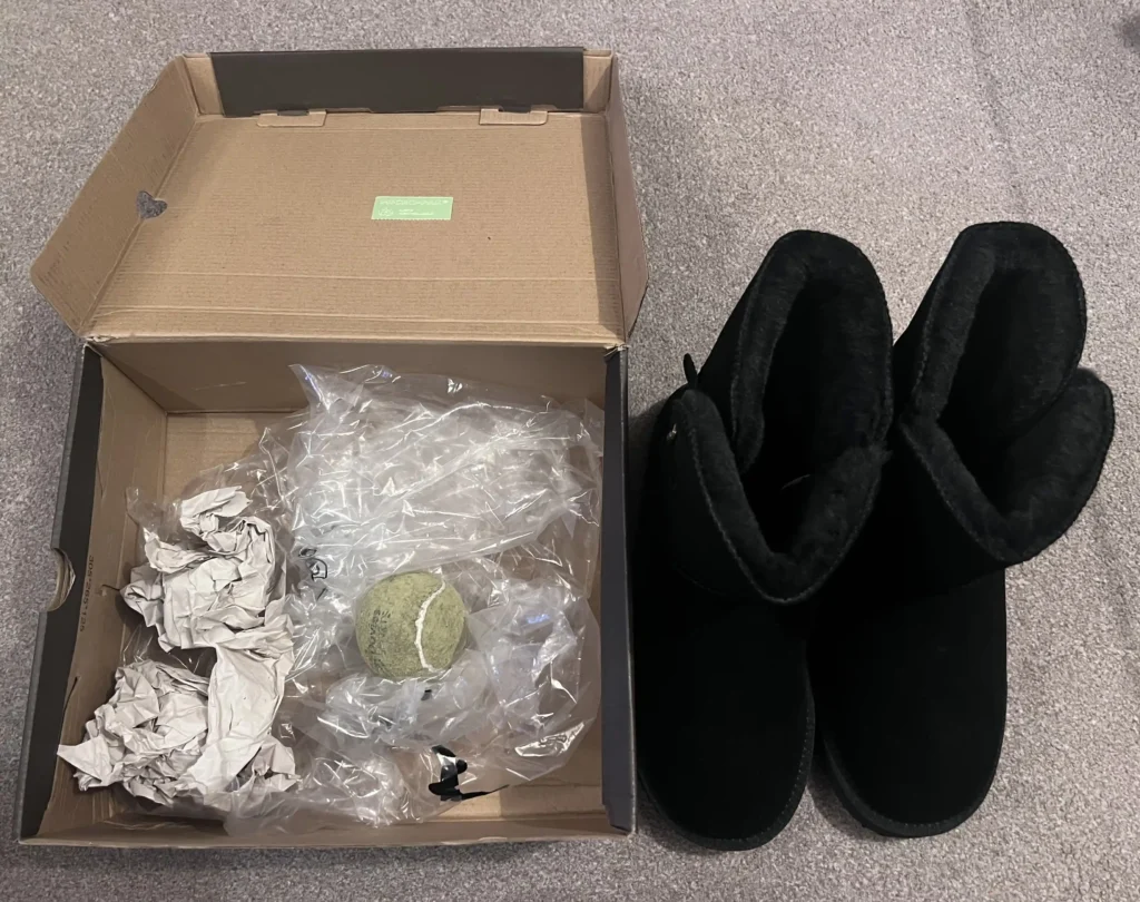 A shopper was shocked to find a dirty tennis ball inside her new £59.90 boots from Amazon. While puzzled, she joked about the unexpected "equipment upgrade."