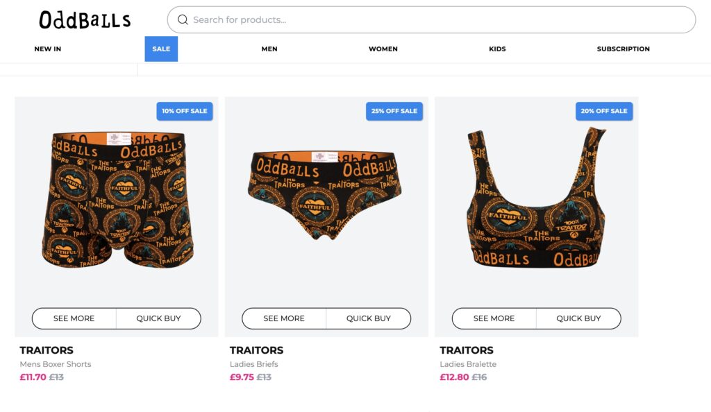 Traitors-themed underwear is now available for Valentine’s Day! Inspired by the hit BBC show, OddBalls offers quirky designs for men and women, with prices starting at £9.75.