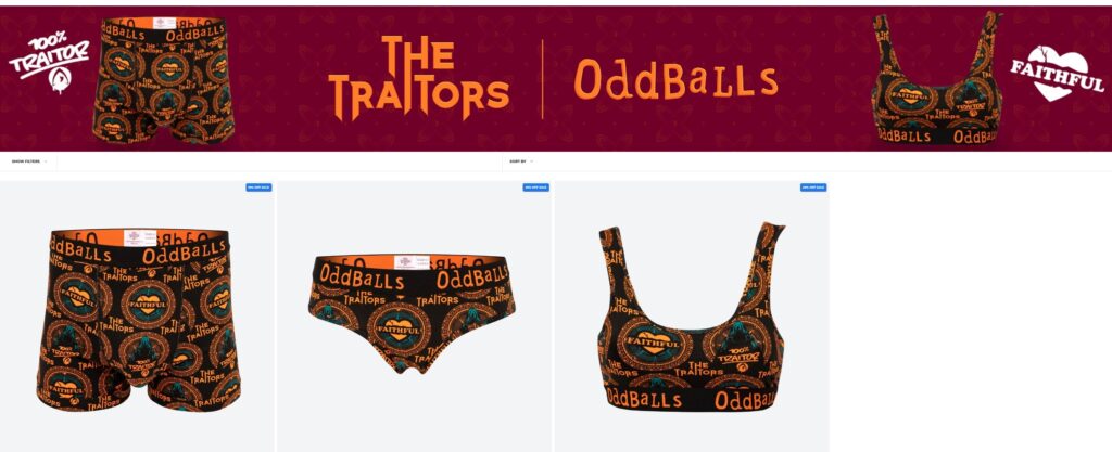 Traitors-themed underwear is now available for Valentine’s Day! Inspired by the hit BBC show, OddBalls offers quirky designs for men and women, with prices starting at £9.75.