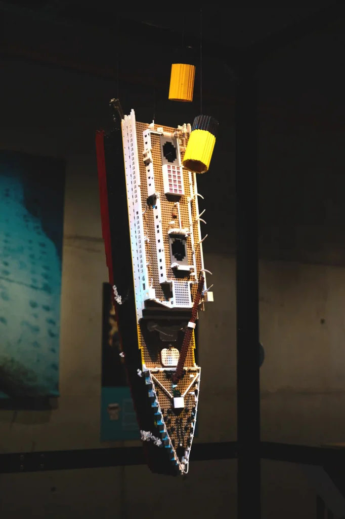 Brick by brick: Titanic’s tragic sinking recreated in a stunning 12,847-piece Lego model by Ryan McNaught, part of the 'Brickwrecks' exhibition at Historic Dockyard, Chatham.