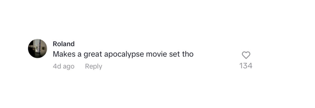 Social media comment on the post of Urban explorer Jamie Robinson uncovered an abandoned film set from Irish soap *Fair City*, now resembling a post-apocalyptic town. Fans compare it to The Last of Us.