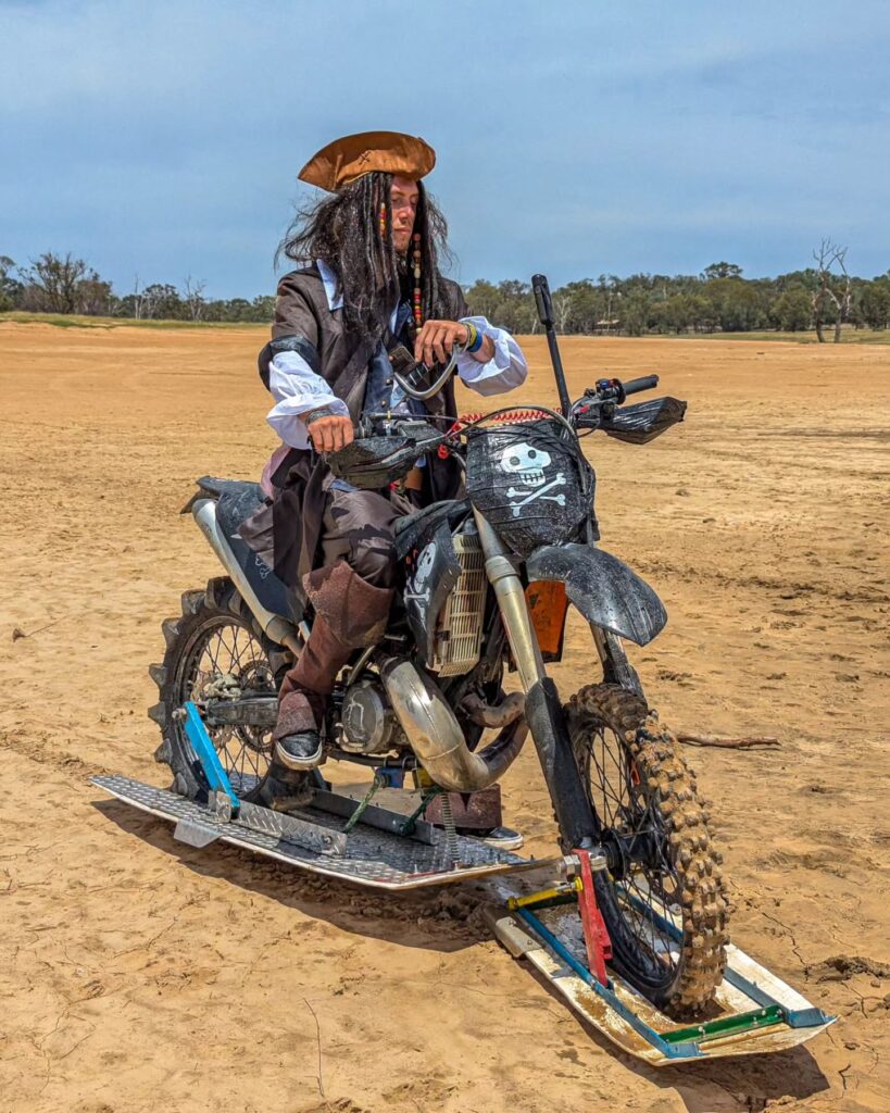 A French adventurer in Australia built a motorcycle that rides on water with no engineering experience, using makeshift materials and sheer determination to bring his vision to life.