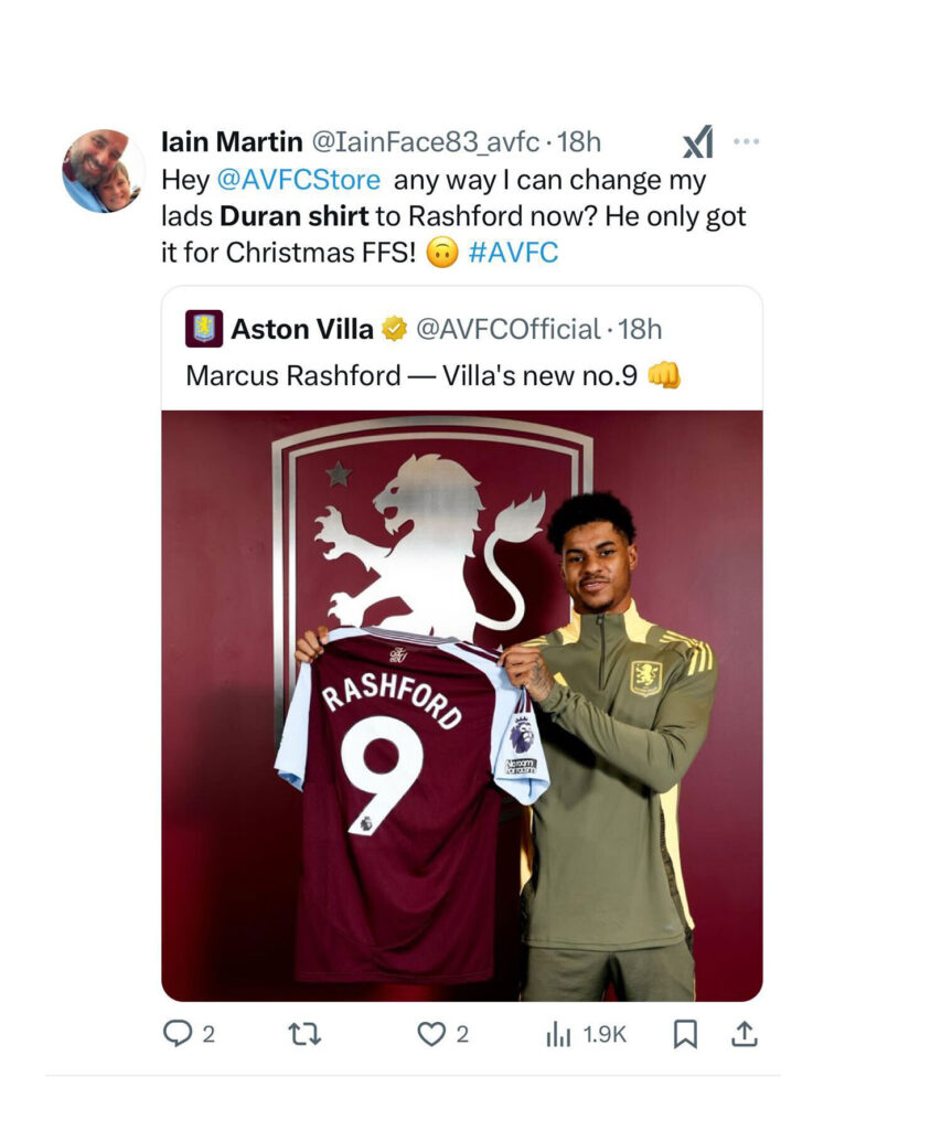 Aston Villa fans are demanding the club swap their 'Durán 9' shirts after the striker’s sudden £70m move to Al-Nassr, leaving supporters frustrated after recent purchases.