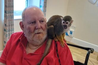 Care home residents delighted by surprise visit from playful squirrel monkeys - a heartwarming day filled with laughter, cuddles, and lifelong dreams coming true!