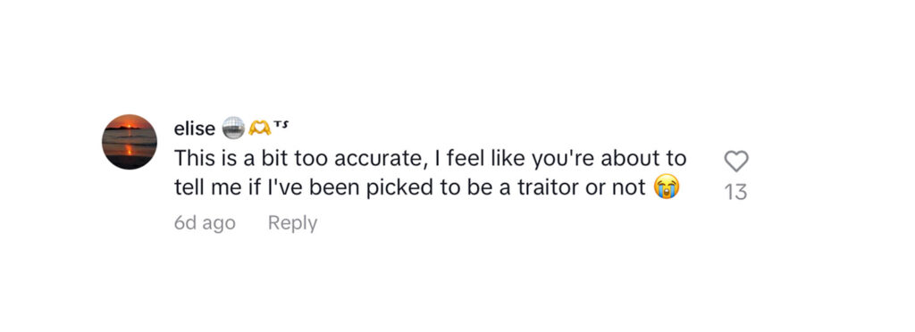 Social media comment on the post of A Claudia Winkleman superfan stunned friends after transforming herself into *The Traitors* host with a DIY wig, smoky eye makeup, and a last-minute costume.