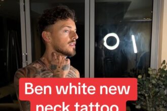 Arsenal’s Ben White, sidelined for three months, got two new neck tattoos, sparking fan jokes about his playing time. He’s now back in training for a return soon.