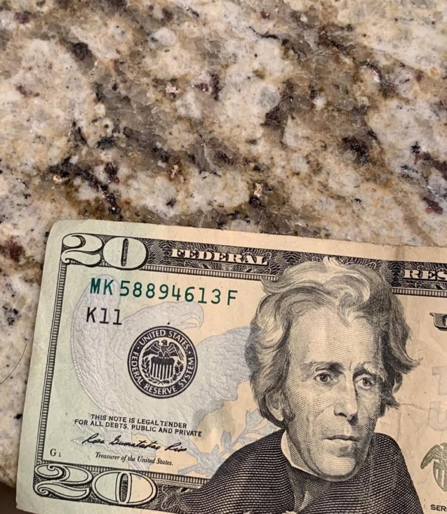 A man was stunned to spot the face of former US president Andrew Jackson on his kitchen worktop, comparing the granite pattern to the portrait on a $20 bill.