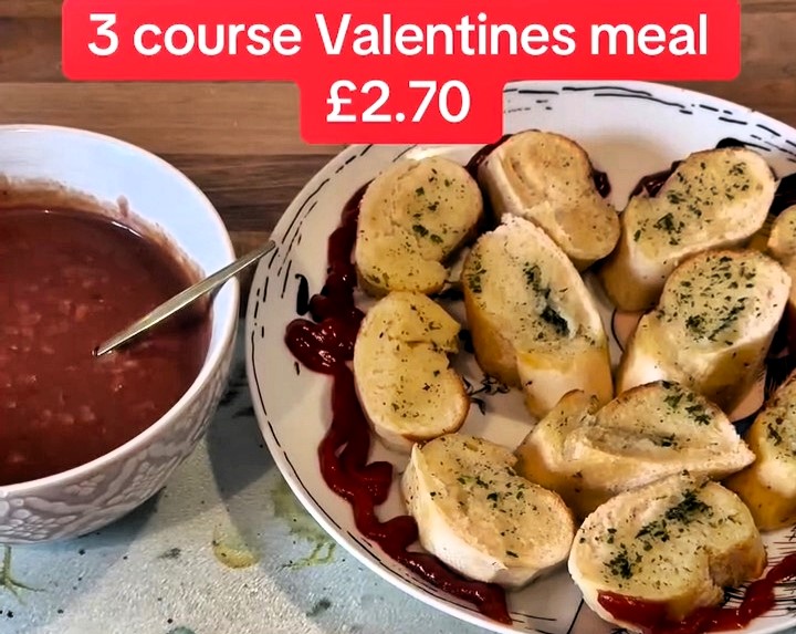 A frugal man shares a £2.70 Valentine's Day meal plan for struggling couples, proving romance doesn't have to be expensive. Some joke, while others praise his effort.