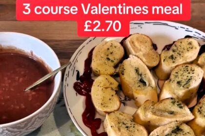 A frugal man shares a £2.70 Valentine's Day meal plan for struggling couples, proving romance doesn't have to be expensive. Some joke, while others praise his effort.