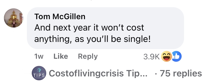 Social media comment on the post of A frugal man shares a £2.70 Valentine's Day meal plan for struggling couples, proving romance doesn't have to be expensive. Some joke, while others praise his effort.