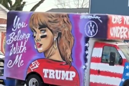 Woman's reaction to neighbor's Trump-themed truck goes viral - with bold decorations featuring Taylor Swift and Trump, the vehicle sparks heated debate online.