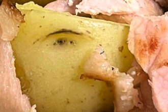 A dad spots Gru’s face in his potato salad while making lunch for his daughters. The hilarious food discovery delighted his Minions-loving family in Cheshire.