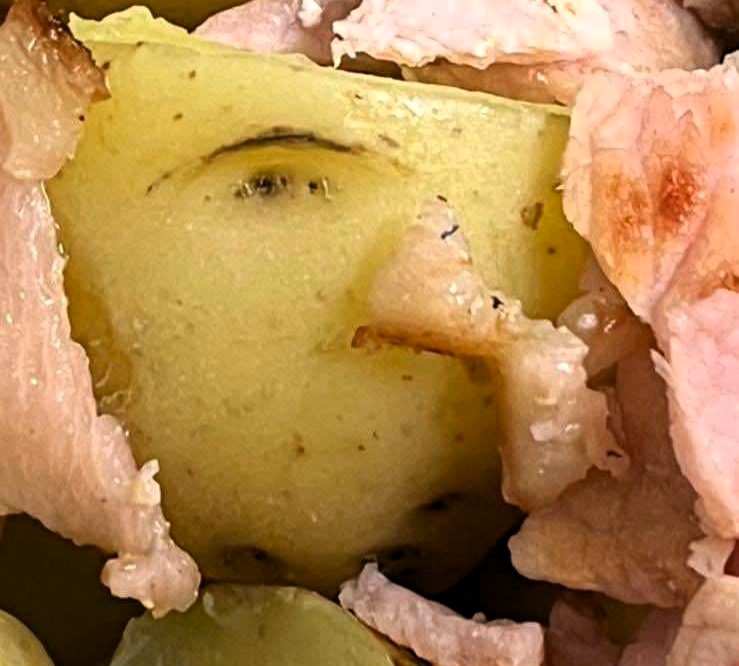 A dad spots Gru’s face in his potato salad while making lunch for his daughters. The hilarious food discovery delighted his Minions-loving family in Cheshire.