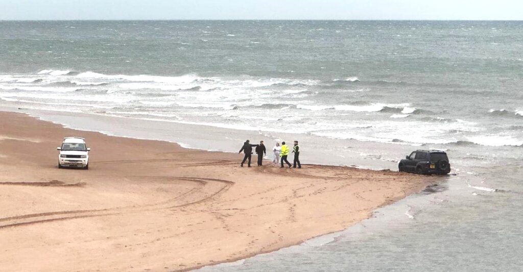 A driver has been slammed for getting their 4x4 stuck on Scotland's protected Lunan Bay beach, where it was engulfed by the tide, sparking outrage from locals.