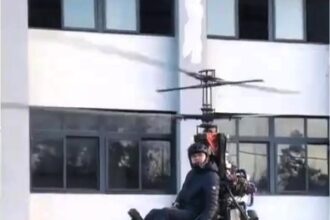 A 55-year-old aspiring pilot bought a £37,000 open-air helicopter and taught himself to fly - mastering the basics in just nine hours in Sichuan, China.