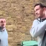 A man was caught moaning about his fiancé on their doorbell camera, panicking mid-sentence when his friend spotted it – now the clip has gone viral.