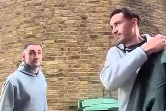 A man was caught moaning about his fiancé on their doorbell camera, panicking mid-sentence when his friend spotted it – now the clip has gone viral.