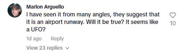 Social media comment on the post of A suspected UFO with flashing lights was spotted hovering over a beach in Antofagasta, Chile, sparking debate online as locals dismiss airport runway theories.