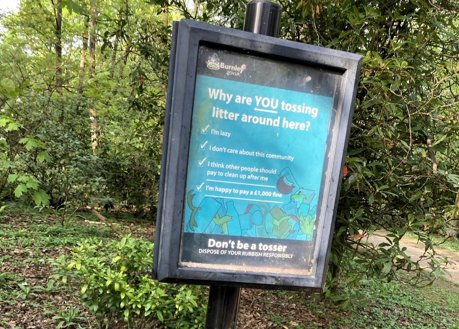 Parents slammed a Burnley Council sign near a kids' park reading “Don’t be a t*sser,” calling it inappropriate and offensive despite its anti-littering message.