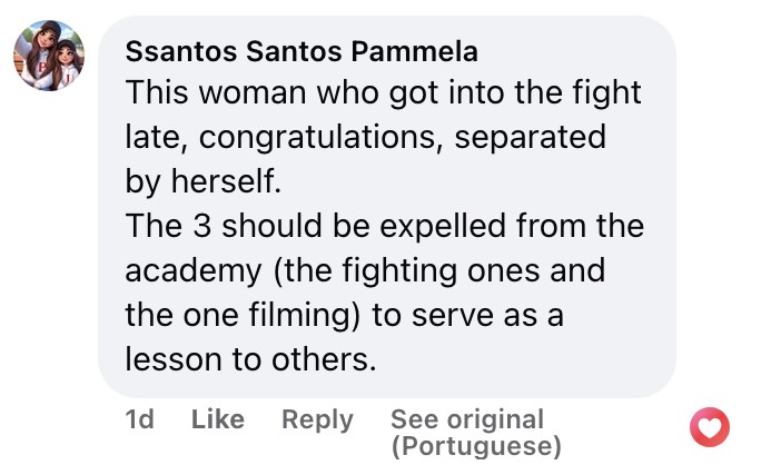 Social media comment on the post of Two women brawl in Brazilian gym as hair-pulling and punches fly - shocked onlooker breaks up fight between weight machines in chaotic scene caught on camera.