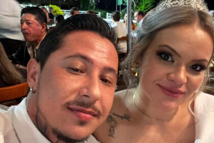 Bride who fell for undertaker attends funerals for two years to get noticed - finally weds him and arrives at ceremony in a hearse with 'Till death do us part' sign.