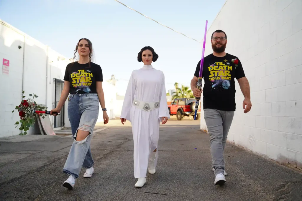 The Little Vegas Chapel is offering Star Wars weddings on 4 May, featuring lightsabers, Leia or Vader officiants, themed music, and more from £450 to £645.