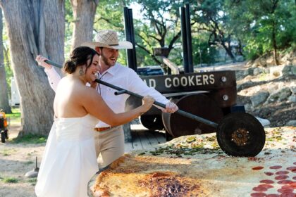 Pizza lovers Beth and Brandon Duhon served an 8ft pie and heart-shaped pizza at their wedding, turning their big day into a cheesy, unforgettable feast for 160 guests.