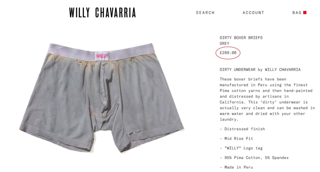 Designer Willy Chavarria is selling ripped and stained-looking men’s underwear for £289 - hand-painted in California but fully washable and made from premium cotton.