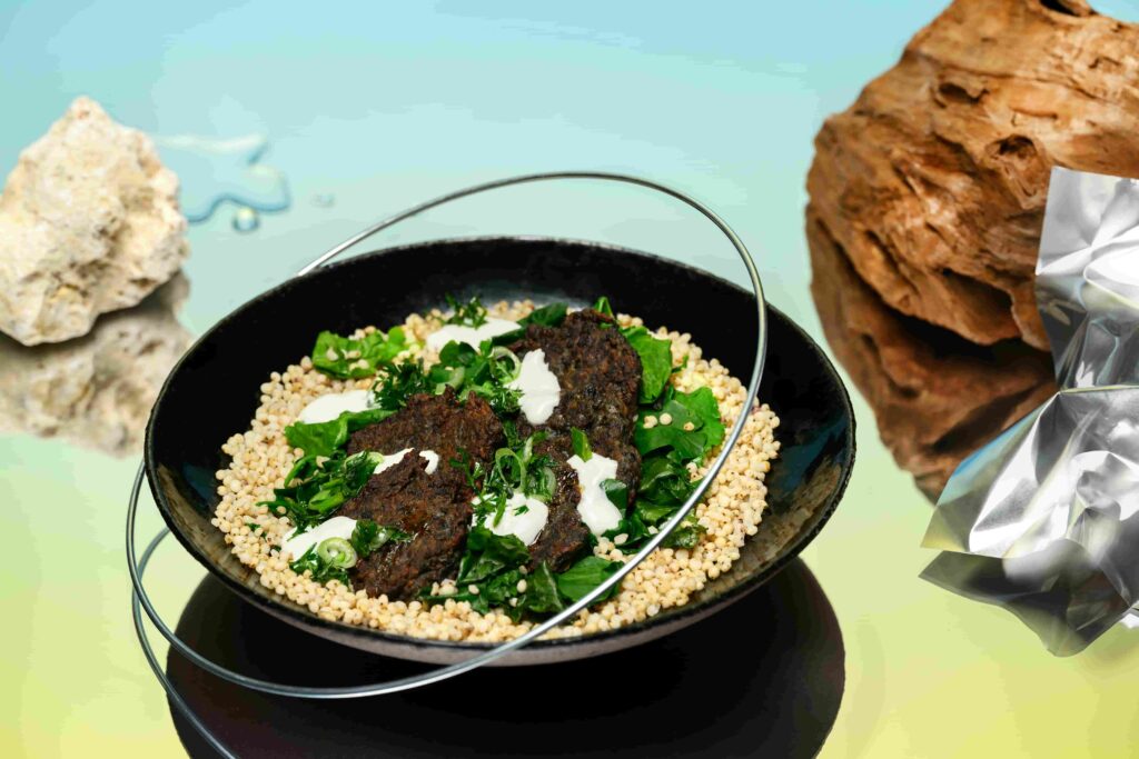 What future meals may look like by 2050 - from 3D printed dishes to kelp noodles and food-growing clothes - as climate change reshapes our diets.