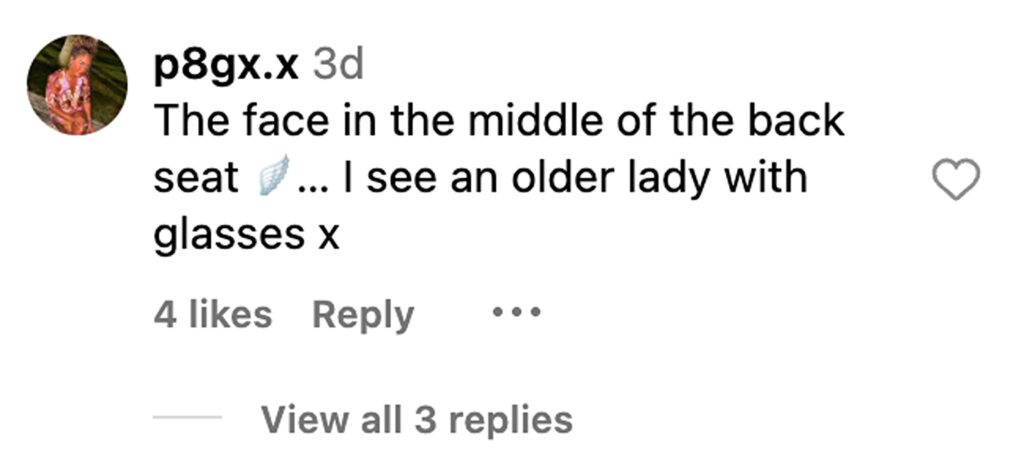 Social media comment on the post of Medium Chloe Smith claims she saw the spirit of an elderly woman in glasses on her car’s back seat outside Tesco - fans say they spotted the ghost in her viral video too.