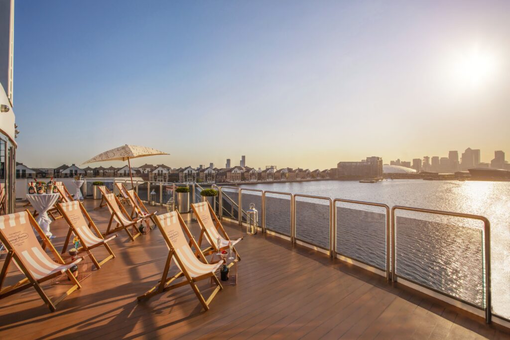 Stay aboard a superyacht hotel in London for just £122 a night - Sunborn offers luxury rooms, gourmet dining, and views of the O2 and City Airport from the dock.